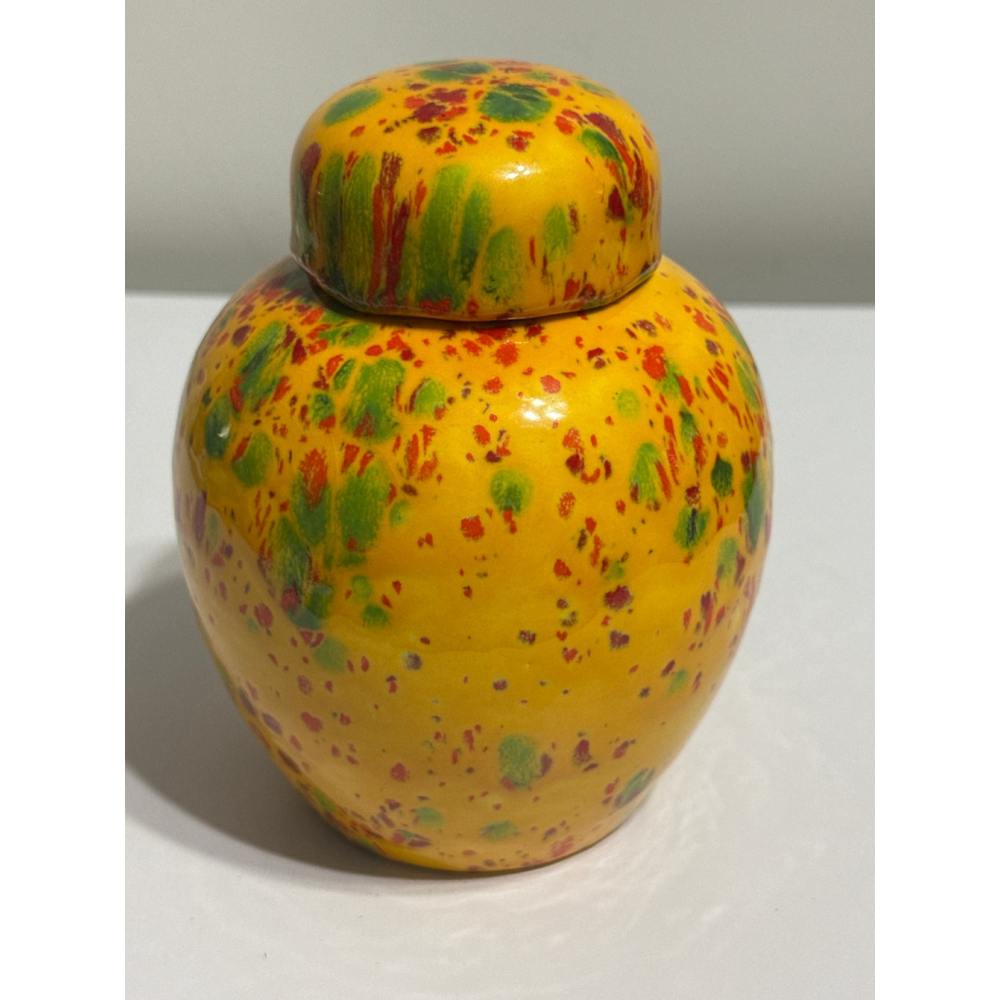 Unbranded Decor Yellow Green Red Speckled Ceramic Jar One Size